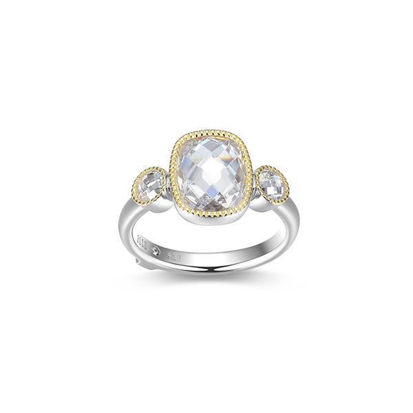 RR4LAJW97-2T-8 Sterling Silver ESSENCE Emerald Cushion Cut Three Stone Two Tone RIng Size 8