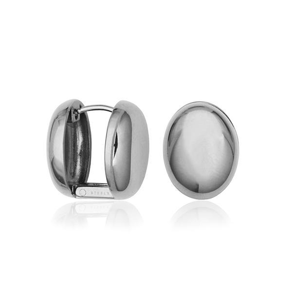 CJ STEELX High Polished Puffy Oval Huggie Earrings - Silver