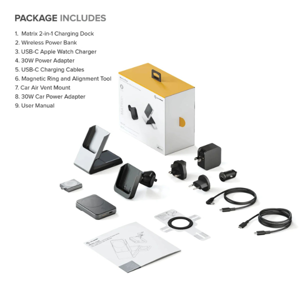 MS53392 Qi Charging Stand  or  Dock 3-in-1 Phone -15W-  and  Airpods -5W-  and  Apple Watch Charger -2W- with 30W Wall  and  Car Charger USB-C Car Cradle Vent Clip