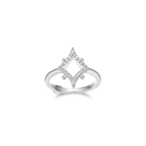 RR4LADE-W-7 "Stellar" Sterling Silver Rhombus with Pave Cubic Zirconia Ring - Silver