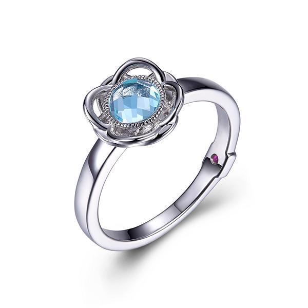 RR4LA4K12-W-6 Sterling Silver ROMANCE Genuine Sky Blue Topaz Flower Ring Size 6