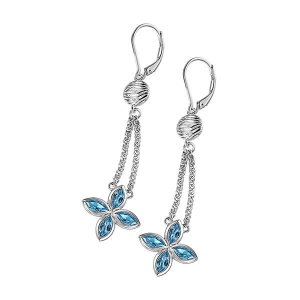 ER2LBER12-W Sterling Silver Sky Blue Topaz Flower Dangle Leverback Earrings