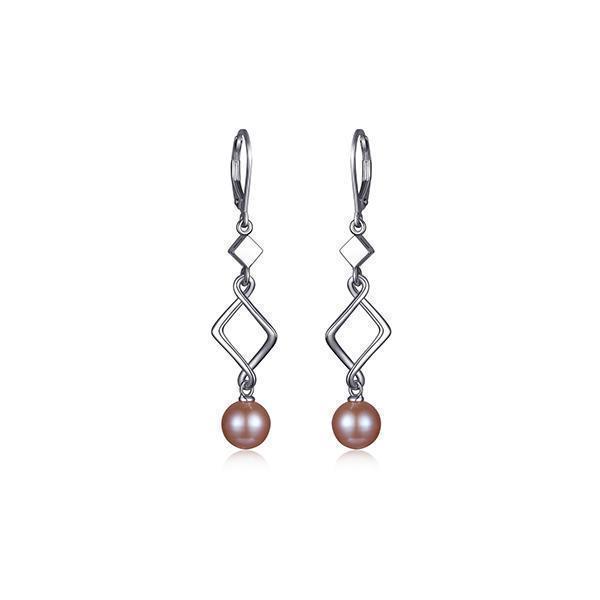 ER2LC3Y-W "Majestic" Sterling Silver Genuine Pink Pearl Long Leverback Earrings