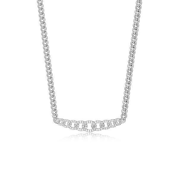 NR0Q0BY-W Sterling Silver "Cuban Link" Curb Chain Link with Cubic Zirconia Necklace