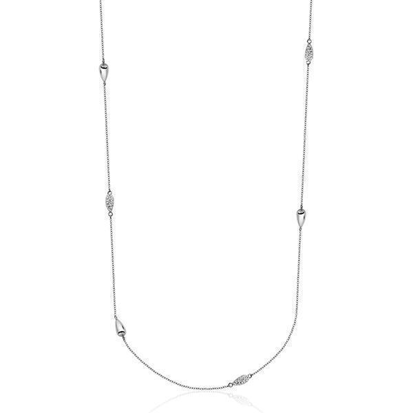 CJ Steelx Station Necklace with Teardrop Micropave Crystal - Silver