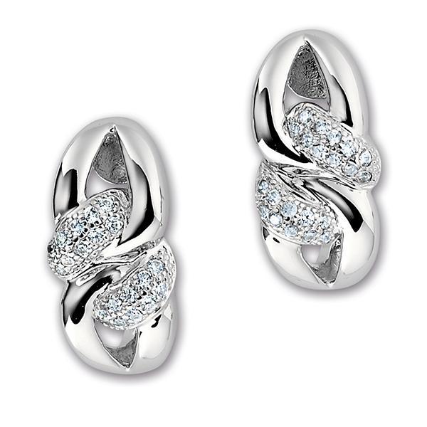 ER2LBE100-W Sterling Silver  Micro Pave Cubic Zirconia Twist Half Hoop Post Earring