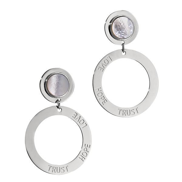 ER2LB6YA9-W Sterling Silver LOVE HOPE TRUST Mother of Pearl Circle Post Earrings