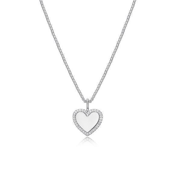 Diamondlite Cubic Zirconia Heart Disc Necklace - Silver