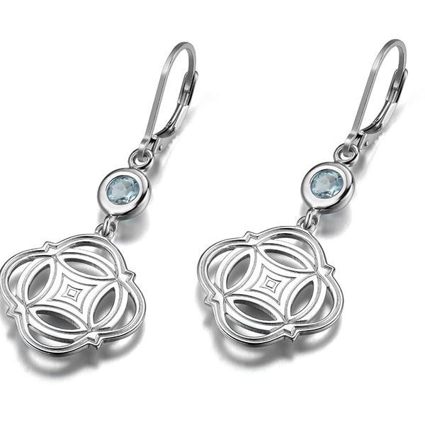ER2LBGQ12-W Sterling Silver Sky Blue Topaz Celtic Dangle Leverback Earrings