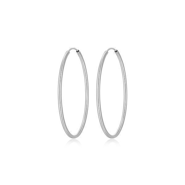 50mm Slim Polished Endless Tube Hoop Earrings - Silver