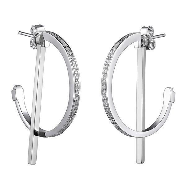 ER2LC6A00-2T Sterling Silver 28mm 2 in 1 Half Hoop Hoop Earrings