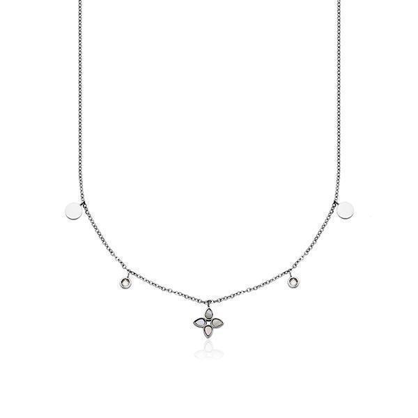 CJ Steelx Mother of Pearl Clover and Cubic Zirconia Necklace - Silver