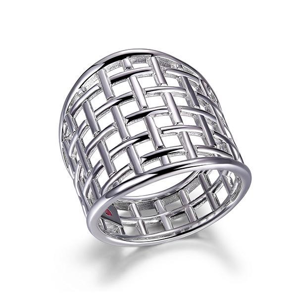 RR4LA48A0-W-7 Sterling Silver Wide Basket Weave Band Ring Size 7
