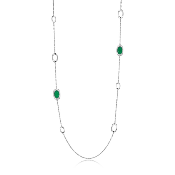 NR0LBLMA-W Aureole Chrysoprase and Cubic Zirconia Station Necklace