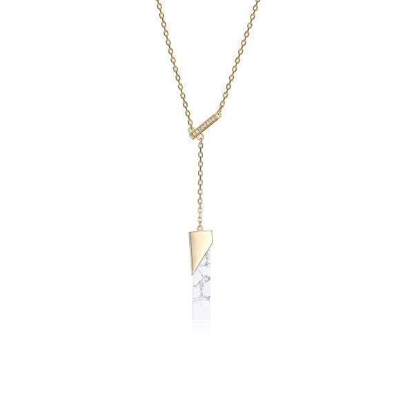 N30LBN5-Y "Spatial" Sterling Silver Howlite and Lariat Cubic Zirconia Necklace