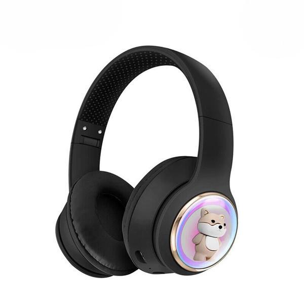 Bluetooth Over-Ear Headphones with Cute Dog LED Design, Comfort Ear Cups & Immersive Sound KIAKZ52 for Universal Cell Phone And Bluetooth Device - Black