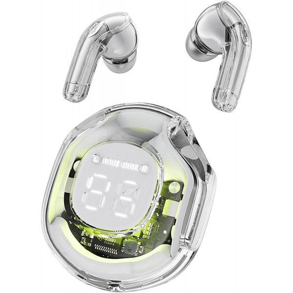 Elite Transparent In-Ear TWS Headphones Clear Precision Sound with Real-Time Battery Display KIBW09SC for Universal Cell Phone And Bluetooth Device - White