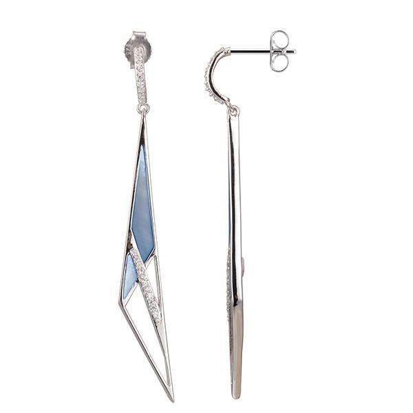 ER2LBZXBB-W Sterling Silver Blue Mother of Pearl and Cubic Zirconia Post Earrings