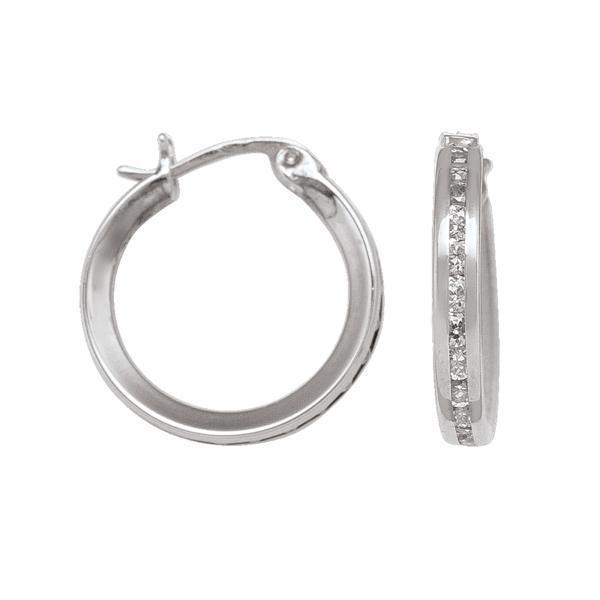 10K Silver Cubic Zirconia Hoop Earrings