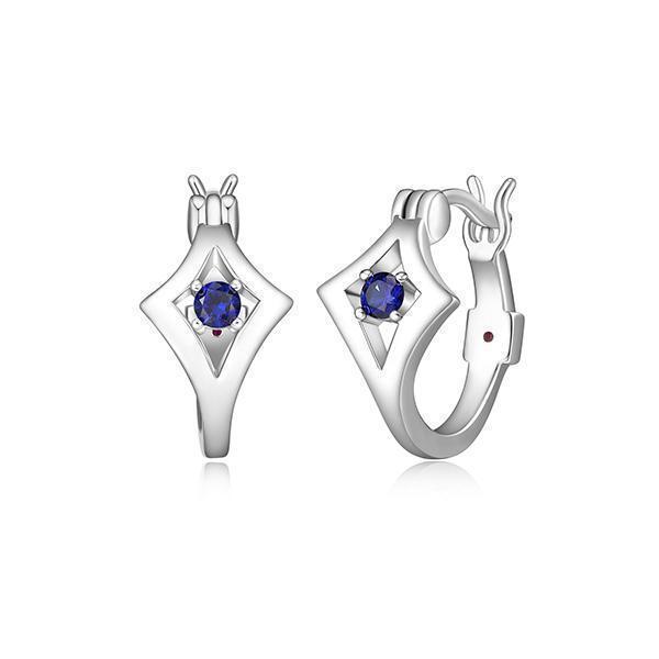 ER2LCJR-W "Stellar" Diamond Shape Sterling Silver with Sapphire 15mm Hoop Earrings