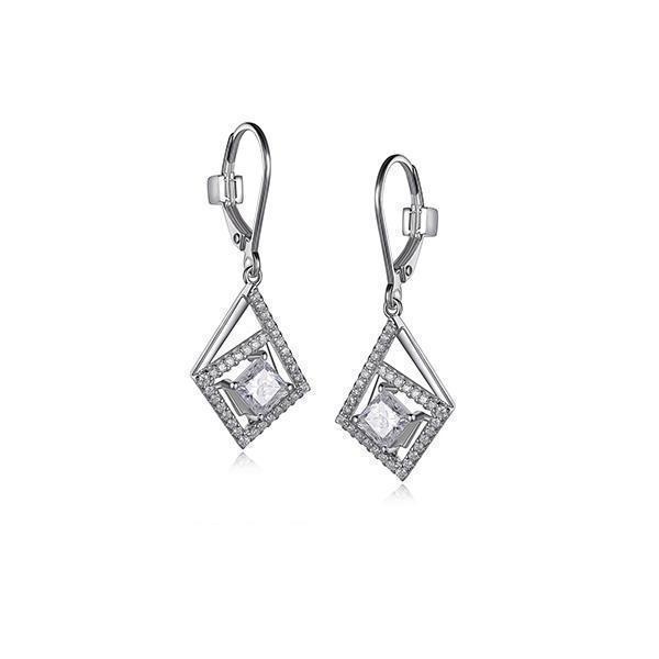 ER2LC7Z-W "Promise" Sterling Silver Fancy Diamond Shape Cubic Zirconia Leverback Earrings