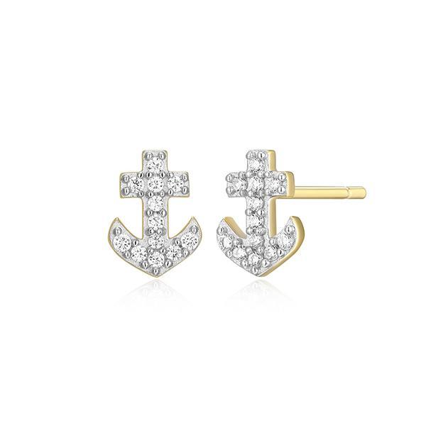 CJ Monte sterling silver lab­-created diamond anchor stud earrings