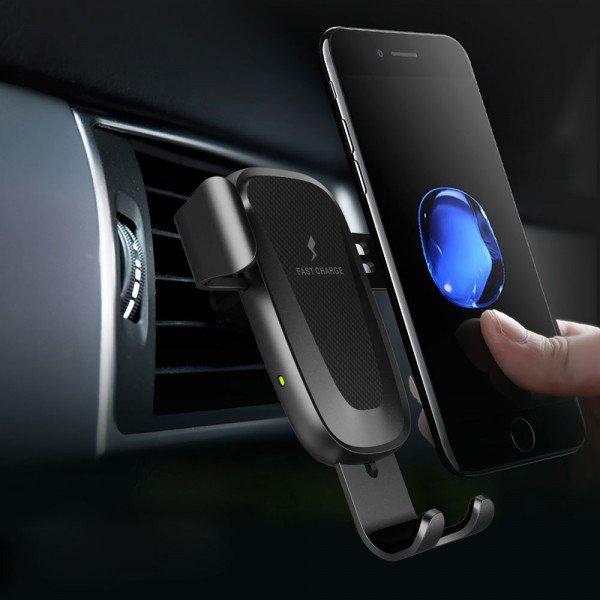 Gravity Style 10W Wireless Fast Charge Air Vent Car Holder Mount C013 for Universal Cell Phones and Qi Compatible Device - Black