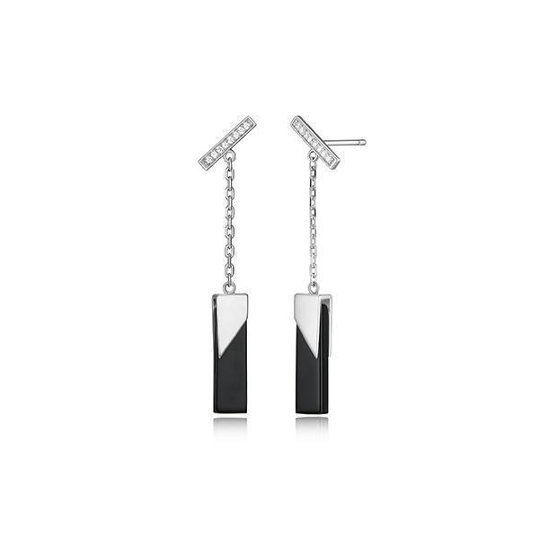ER2LCHC-W "Spatial" Sterling Silver Agate and Cubic Zirconia Bar Drop Stud Earrings