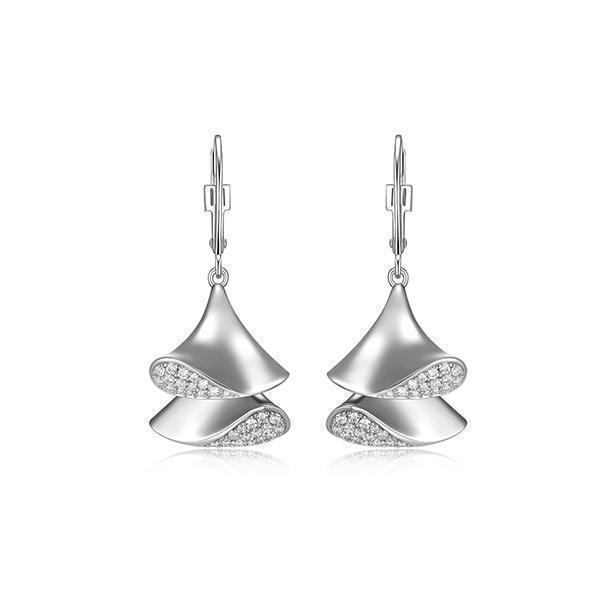 ER2LCMA-W "Flamenco" Double Triangular Dangle with Cubic Zirconia Leverback Earrings