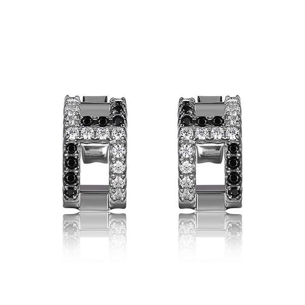 ER2LC8ZGK-W Sterling Silver Cubic Zirconia and Black Nano ­Hook Hoop Earring