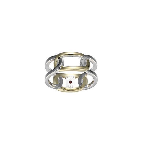 RR4LAGK-2T-9 "Parallel" Two-tone Sterling Silver Open Oblong Link Ring - Silver
