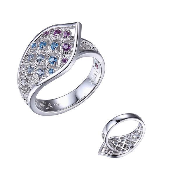 RR4LA8U97-W-7 Sterling Silver Mermaid Textured Multi-Colour Nano and Cubic Zirconia Ring Size 7