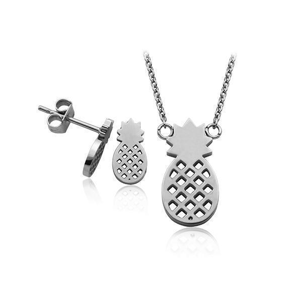 STEELX Pineapple Pendant and Earring Set - Silver - Jewellery