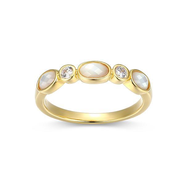 R34AR5H96-Y-8 Sterling Silver Oval Mother of Pearl and Diamondlite Cubic Zirconia Ring 8 - Size 8