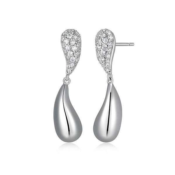 ER2LCTD00-W Sterling Silver RAINDROP Pave Cubic Zirconia and High Polish Pear Drop Stud Earrings