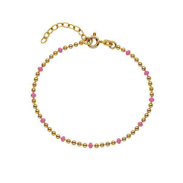 Enamel Bead Chain Bracelet In Sterling Silver - Pink  and Gold
