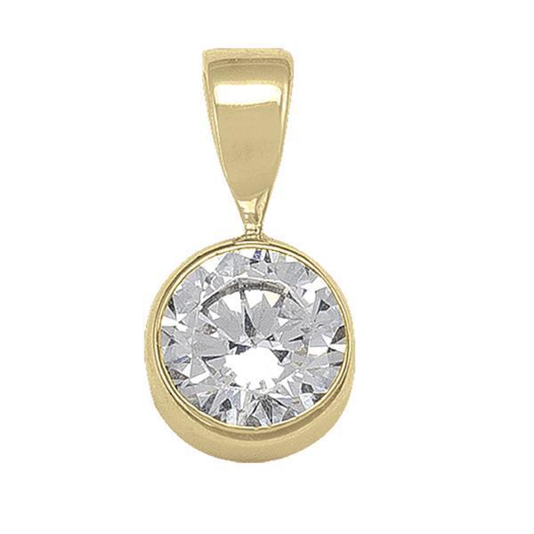 10K Gold Round Cubic Zirconia Pendant - 0.8gm