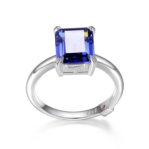 RR4LABYCP-2T-7 Sterling Silver SIGNATURE Tanzanite Cubic Zirconia Solitaire Emerald Cut Ring Size 7