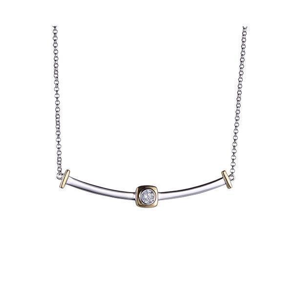 Diamondlite Cubic Zirconia Round Cushion Set Curved Bar Necklace - Silver & Gold