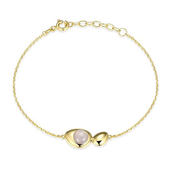 B31ADSFA4-Y-6.5 Sterling Silver Pink Chalcedony Two Pebble Bracelet Size 6.5