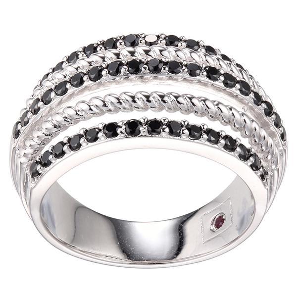 RR4L986GH-W-7 Sterling Silver FUSION Black Spinel Triple Row Ring Size 7