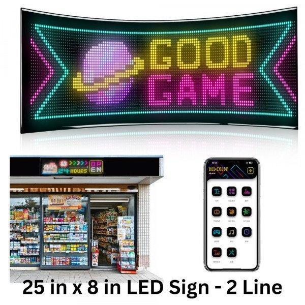 RGB LED Colorful Scrolling Animation/Text Message Sign Digital Screen Display Board Waterproof 25in x 8in - 2 Line for Bespoke Design Adjustments - Black