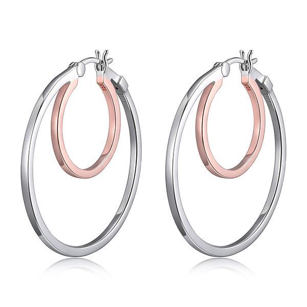 ER2LCDR96-2T Sterling Silver SPHERE 35mm Double Hoop Two  Tone Hoop Earrings