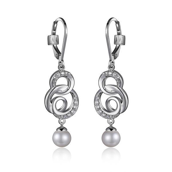 ER2LCB545-W Sterling Silver Cubic Zirconia and Pearl Drop Leverback Earrings