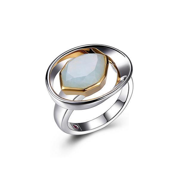 RR4LA71EZ-2T-8 Sterling Silver Genuine Obsidian Two Tone Ring Size 8