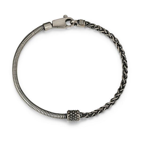 Sterling silver CJ Ethos ITALIAN CHAIN gun metal half snake half wheat bracelet