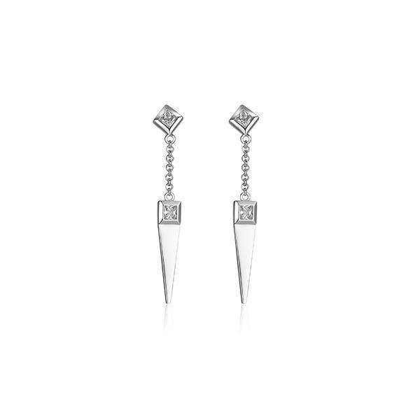 Diamondlite Cubic Zirconia Sleek Square Bezel Pointed Chain Drop Earrings - Silver