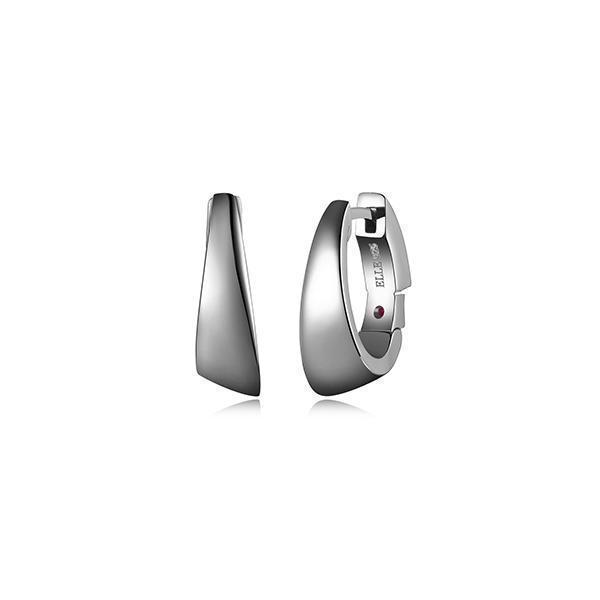 ER2LC93-W "Hoops" Sterling Silver Angled 17.5 mm Mechanical Hoop Earrings with Security Lock