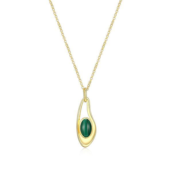 N30LC0Q30-Y-18 Sterling Silver OASIS Oval Malachite Open Drop Pendant Necklace Size 18