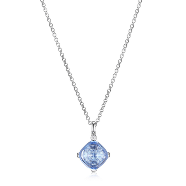 NR0LBJ1B-W Marble Synthetic Cushion Cut Blue Crystal and CZ Necklace